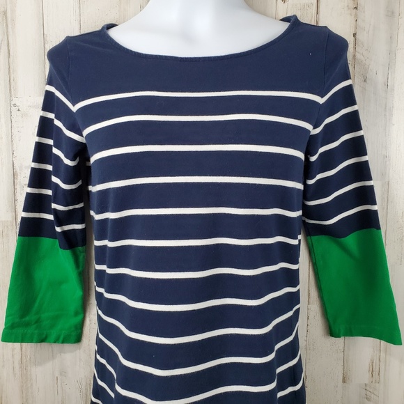 5/$25 Tommy Hilfiger Womens Knit Top S Blue White Stripes Green Sleeves K2 - Picture 2 of 5